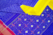 Ikat pure silk saree in blue with choktha bhat pattern in pallu