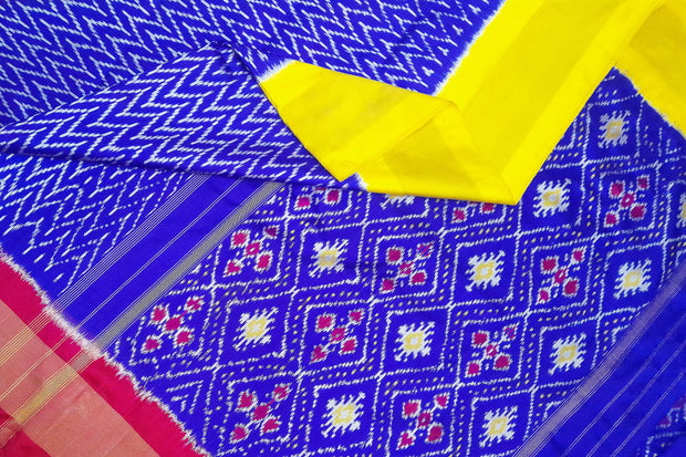 Ikat pure silk saree in blue with choktha bhat pattern in pallu
