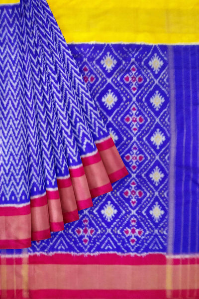 Ikat pure silk saree in blue with choktha bhat pattern in pallu