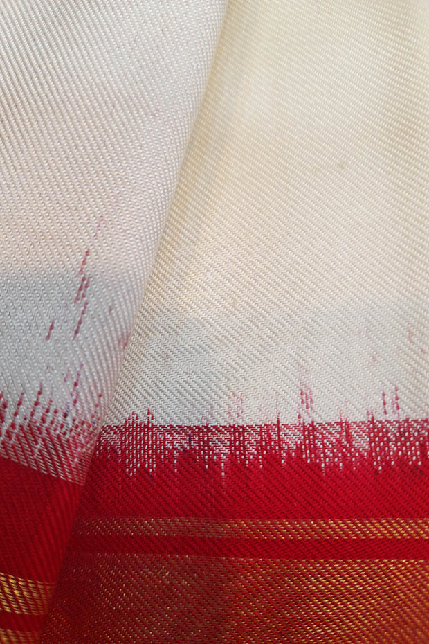 Handwoven ikat pure silk TWILL WEAVE saree in  off white