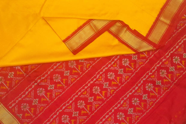 Handwoven ikat pure silk TWILL WEAVE saree in  yellow