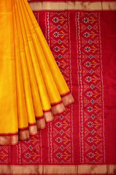 Handwoven ikat pure silk TWILL WEAVE saree in  yellow
