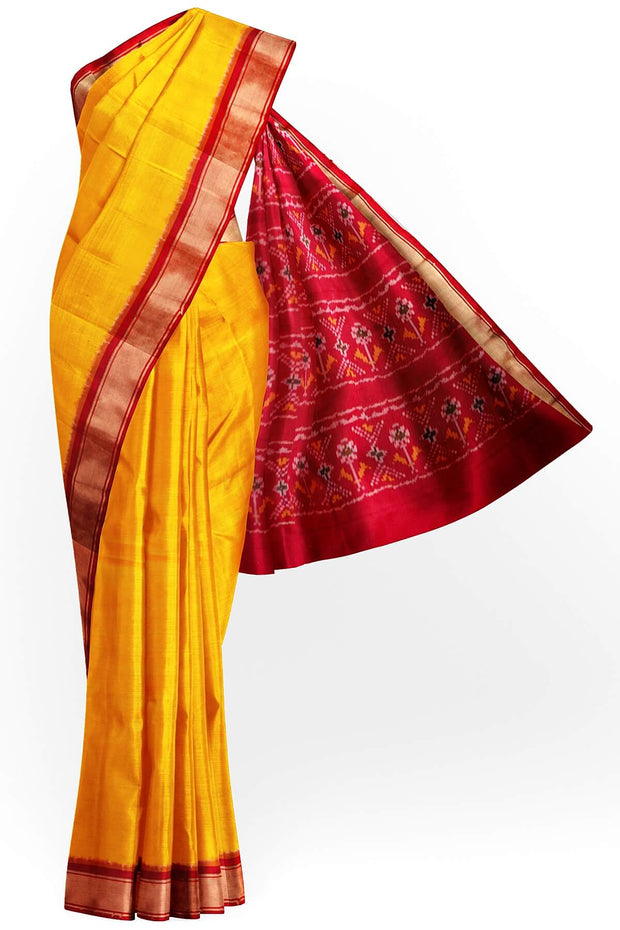 Handwoven ikat pure silk TWILL WEAVE saree in  yellow