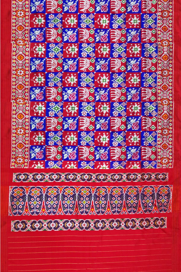 Handwoven ikat pure silk TWILL WEAVE saree in  blue & red
