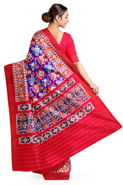 Handwoven ikat pure silk TWILL WEAVE saree in  blue & red