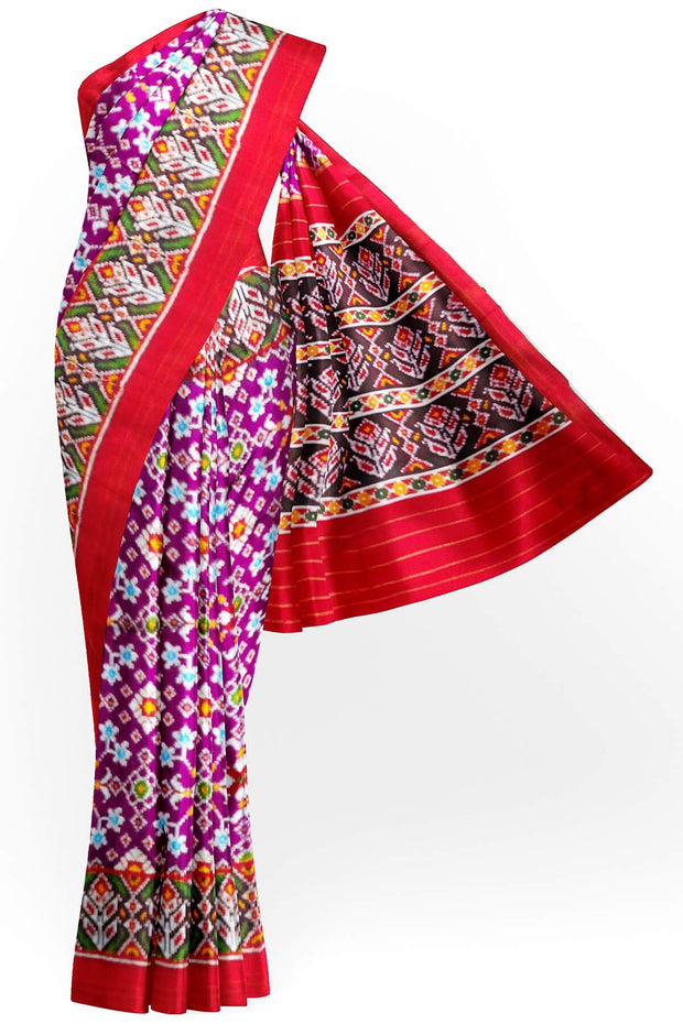 Handwoven ikat pure silk TWILL WEAVE saree in  navratan pattern