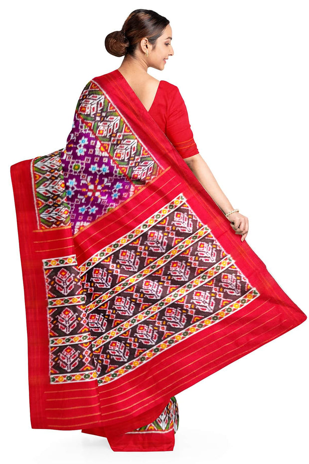 Handwoven ikat pure silk TWILL WEAVE saree in  navratan pattern