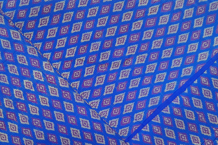 Handwoven  Ikat silk cotton fabric in dark blue