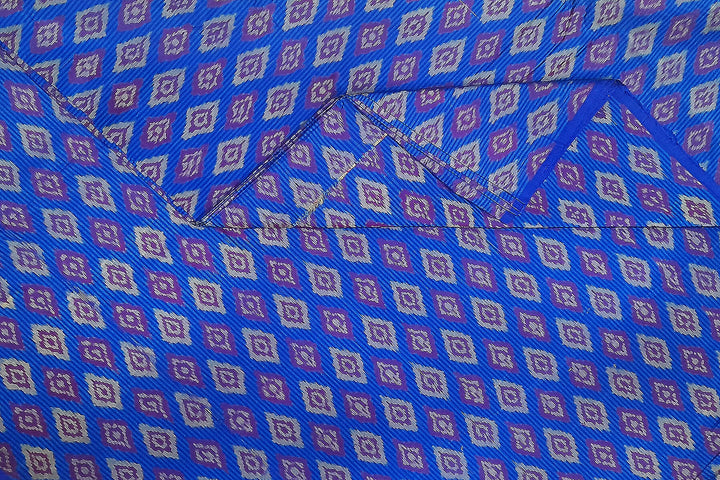 Handwoven  Ikat silk cotton fabric in dark blue