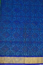 Handloom ikat silk cotton saree in green  & blue