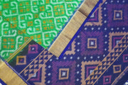 Handloom ikat silk cotton saree in green  & blue