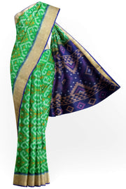 Handloom ikat silk cotton saree in green  & blue
