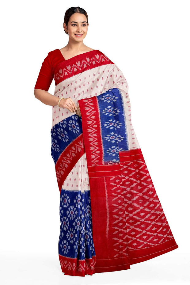 Handwoven ikat pure cotton saree in cream with skirt border and without blouse