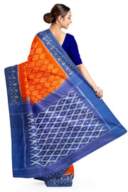 Handwoven ikat pure cotton saree in orange with small motifs