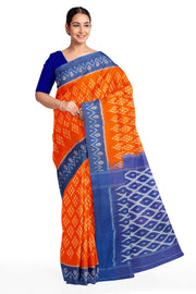 Handwoven ikat pure cotton saree in orange with small motifs
