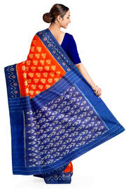 Handwoven ikat pure cotton saree in orange with leaf pattern