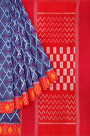 Handwoven ikat pure cotton saree in blue in diamond pattern