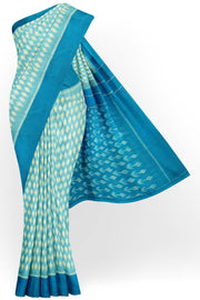 Handwoven ikat pure cotton saree in sky blue with small motifs