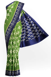 Handwoven ikat pure cotton saree  in dark green