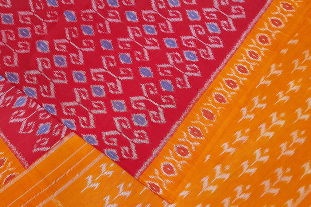 Handwoven ikat pure cotton saree  in red
