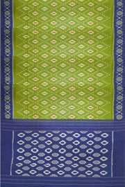 Handwoven ikat pure cotton saree in olive green & blue