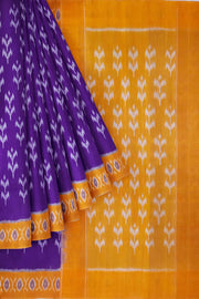 Handwoven ikat pure cotton saree in violet  with floral motifs .