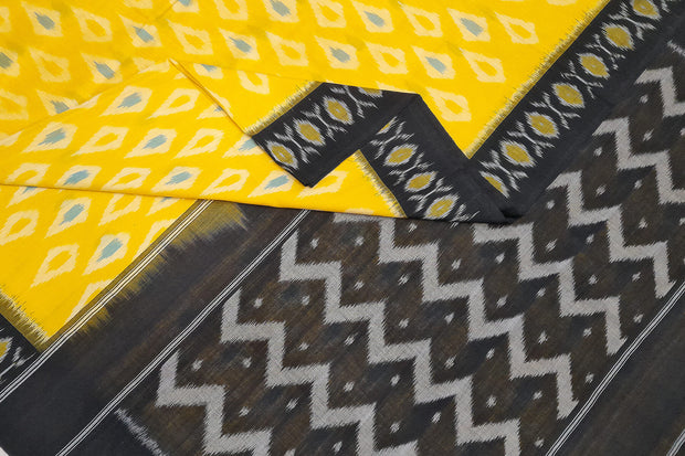 Handwoven ikat pure cotton saree in yellow
