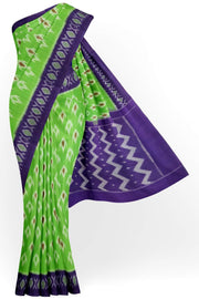 Handwoven ikat pure cotton saree in green