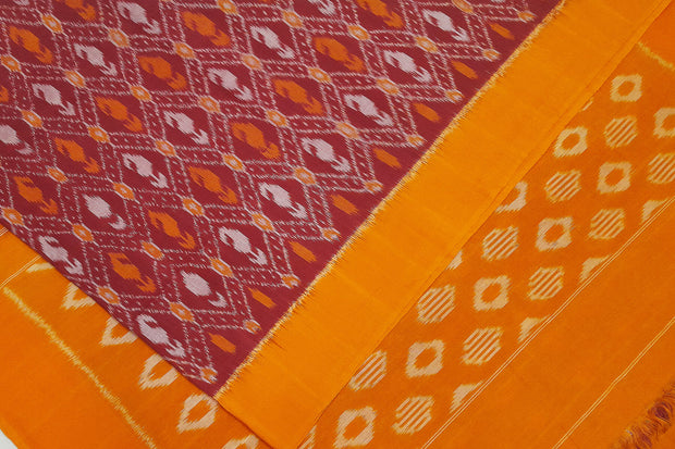 Handwoven ikat pure cotton saree in maroon