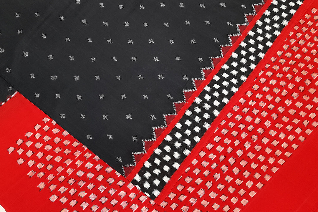 Handwoven double ikat pure cotton saree in black