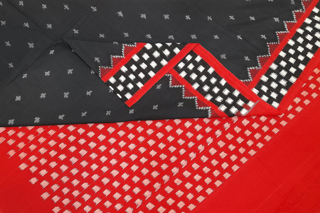 Handwoven double ikat pure cotton saree in black