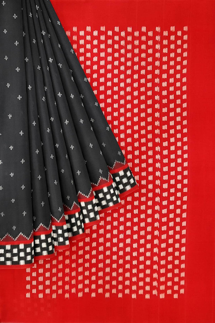 Handwoven double ikat pure cotton saree in black