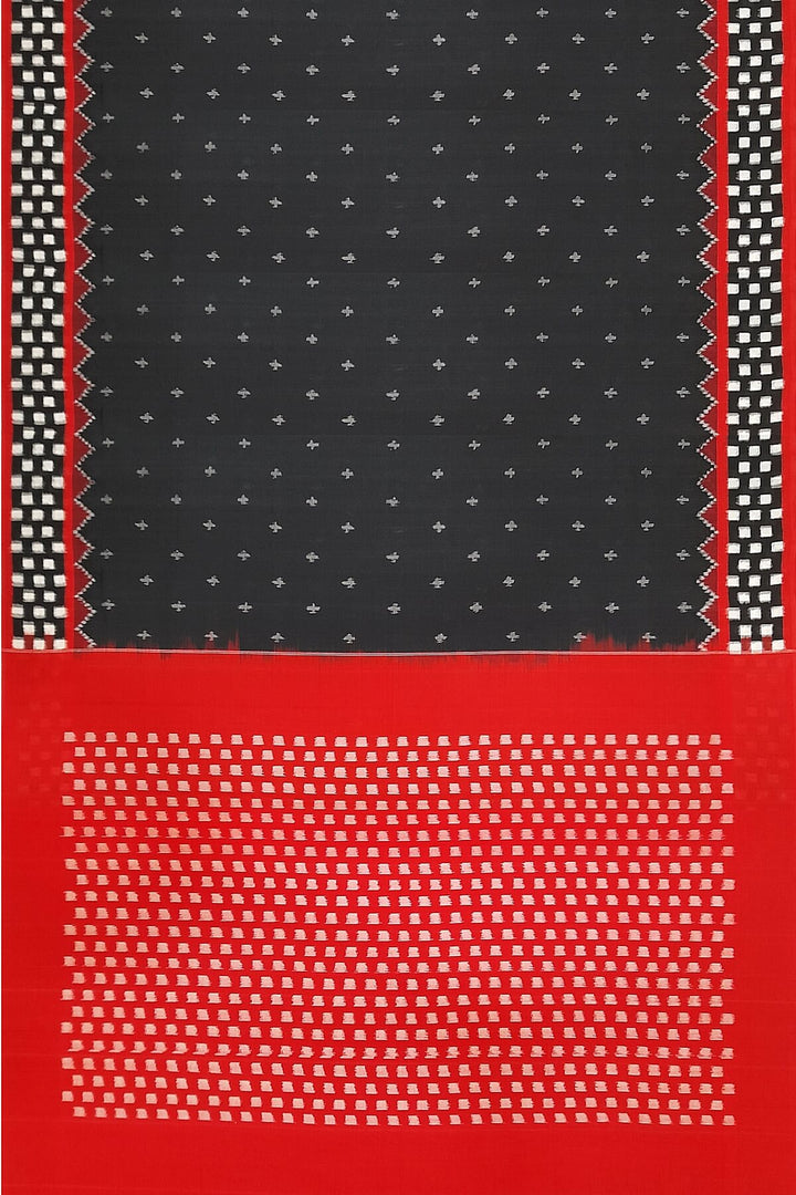 Handwoven double ikat pure cotton saree in black