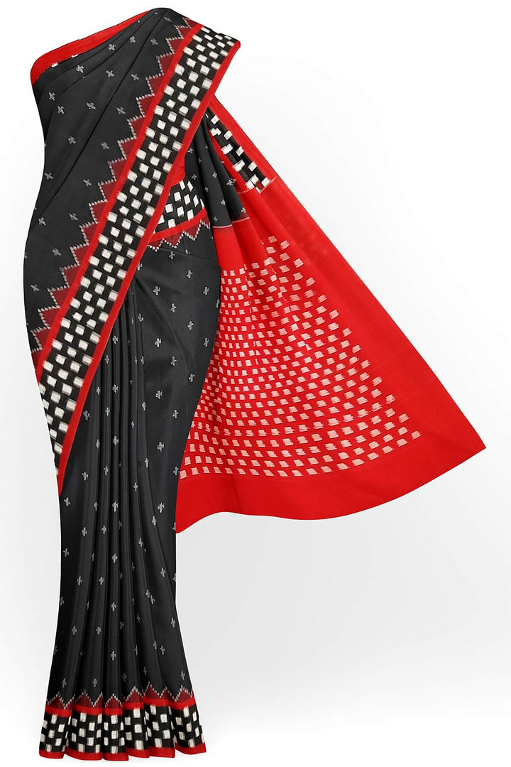 Handwoven double ikat pure cotton saree in black