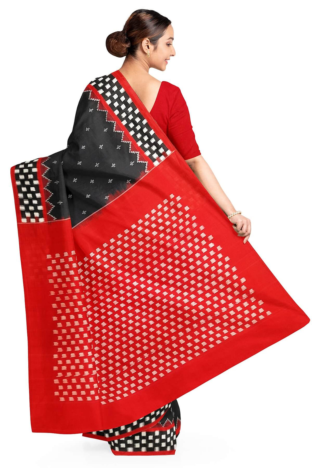 Handwoven double ikat pure cotton saree in black