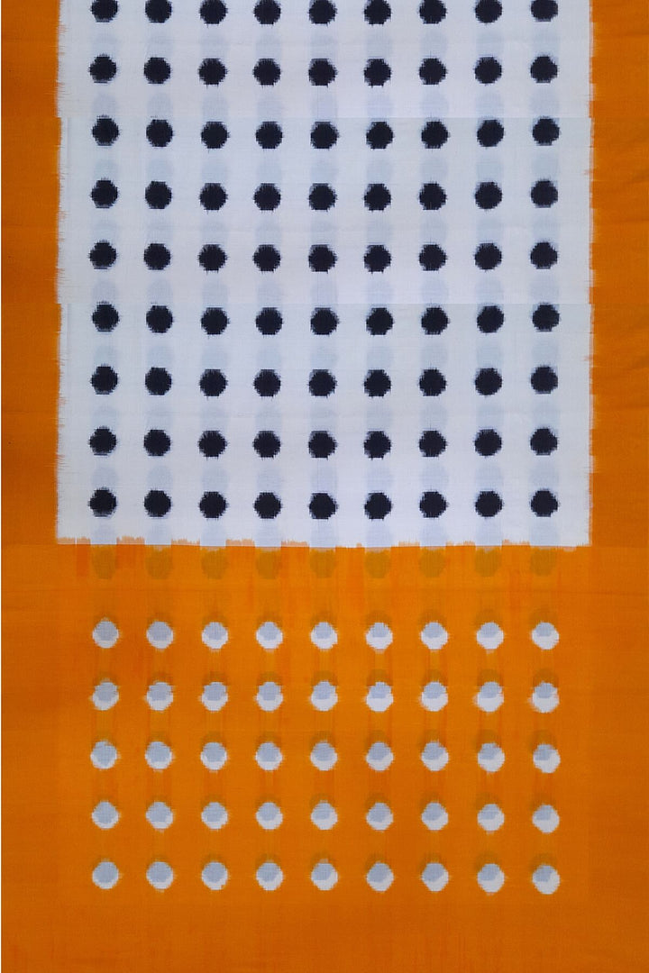 Handwoven double Ikat pure cotton saree in  off white