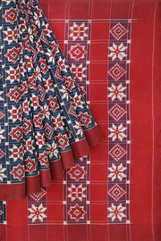 Handwoven double Ikat telia pure cotton saree in blue