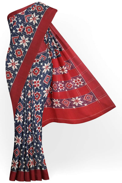 Handwoven double Ikat telia pure cotton saree in blue