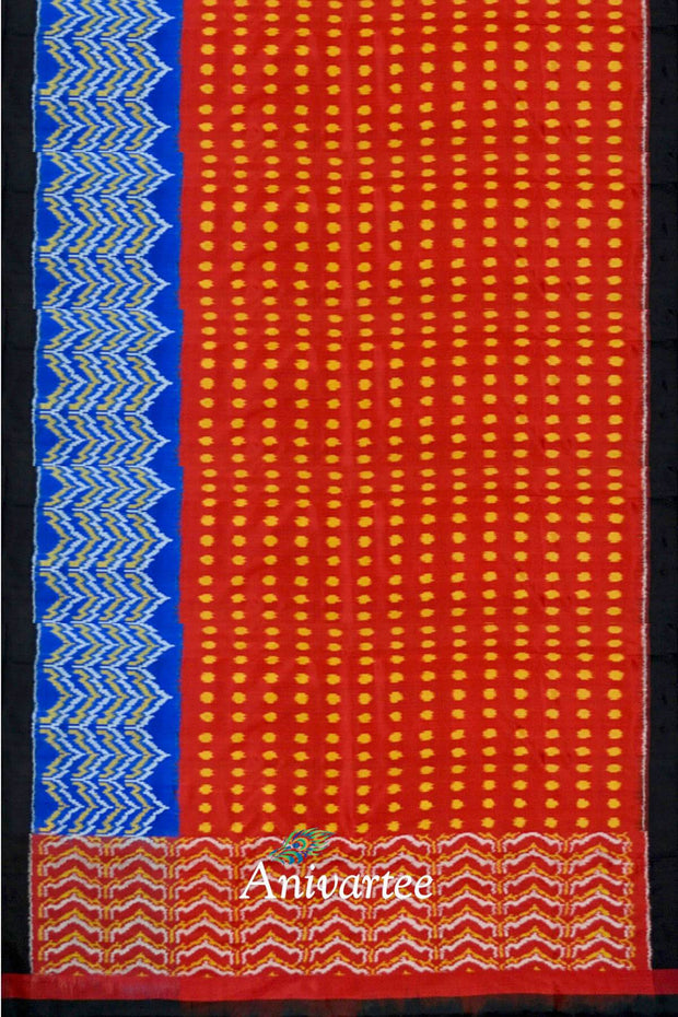 Handwoven Ikat pure silk saree in partly style with polka dots - Anivartee