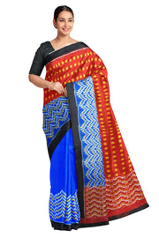 Handwoven Ikat pure silk saree in partly style with polka dots