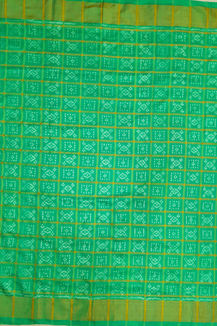 Handwoven Ikat pure silk fabric in zari checks with border