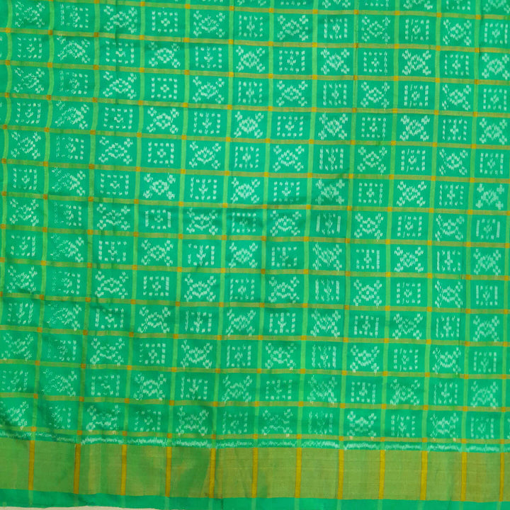Handwoven Ikat pure silk fabric in zari checks with border