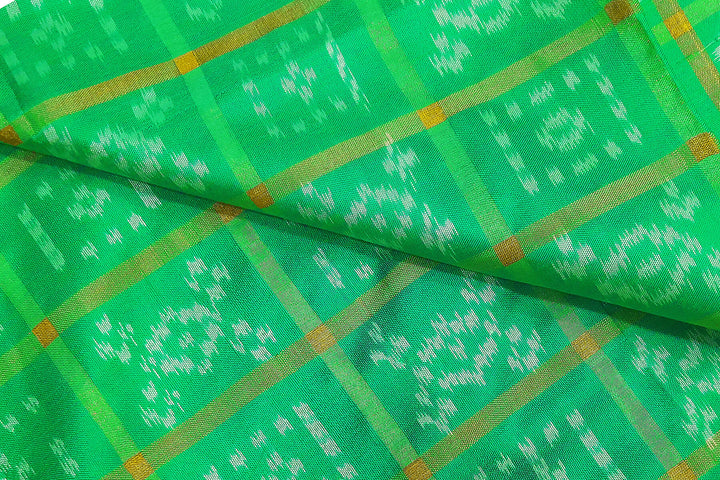 Handwoven Ikat pure silk fabric in zari checks with border