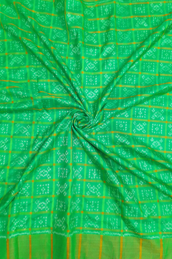 Handwoven Ikat pure silk fabric in zari checks with border