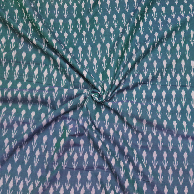 Handwoven ikat  pure cotton fabric in teal blue