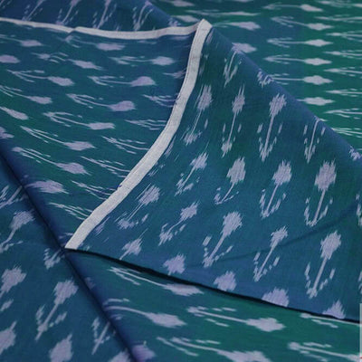 Handwoven ikat  pure cotton fabric in teal blue