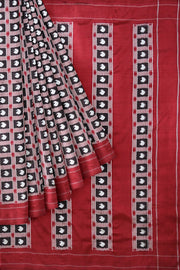 Double Ikat telia pure silk saree in black & red with intricately crafted mango motifs