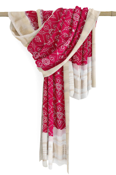 Ikat pure silk dupatta in pink in pan bhat pattern