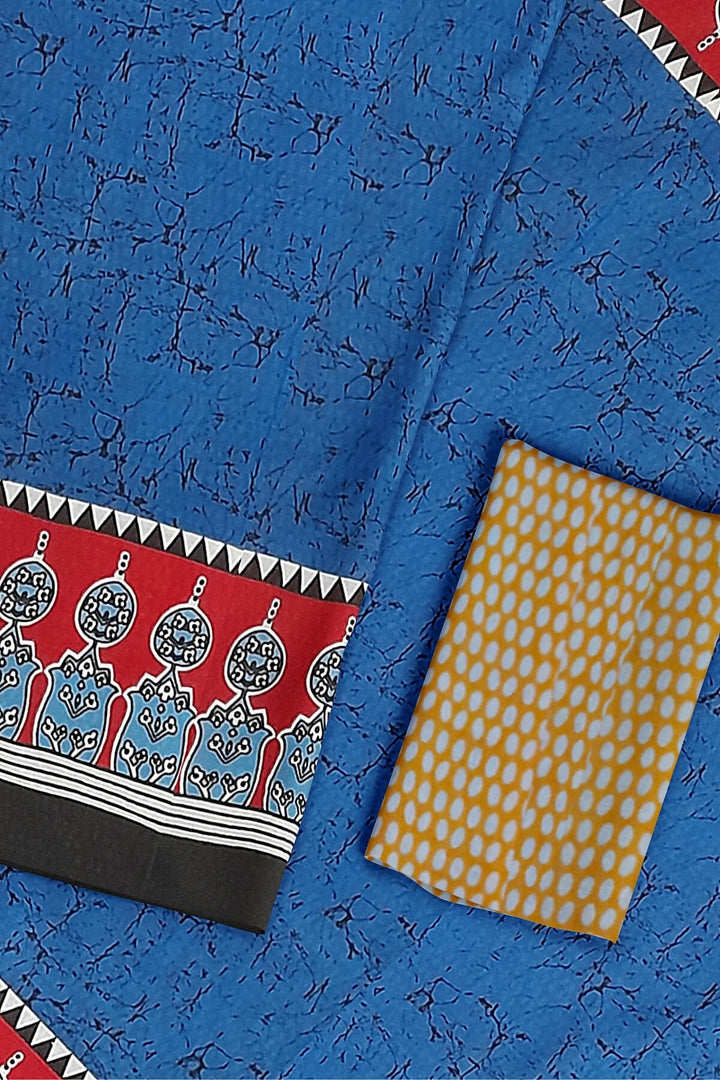 Jaipur mul cotton saree  in blue with branched pattern