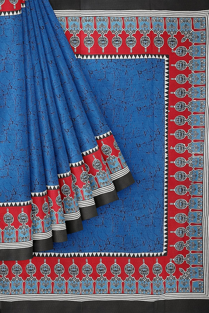 Jaipur mul cotton saree  in blue with branched pattern